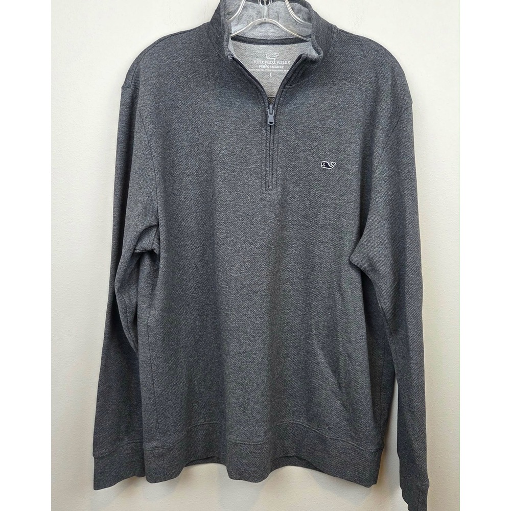 Vineyard Vines Performance Mens Large Gray Quarter Zip Pullover Sweater Whale
